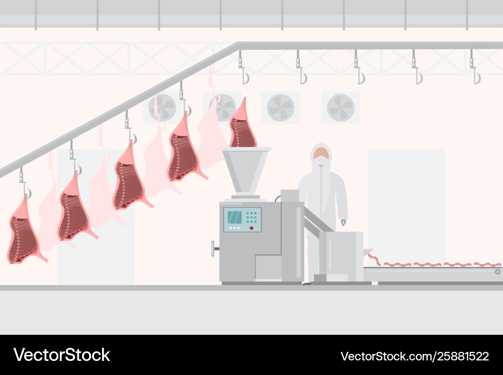 Pork and meat factory with automatic machines vector image