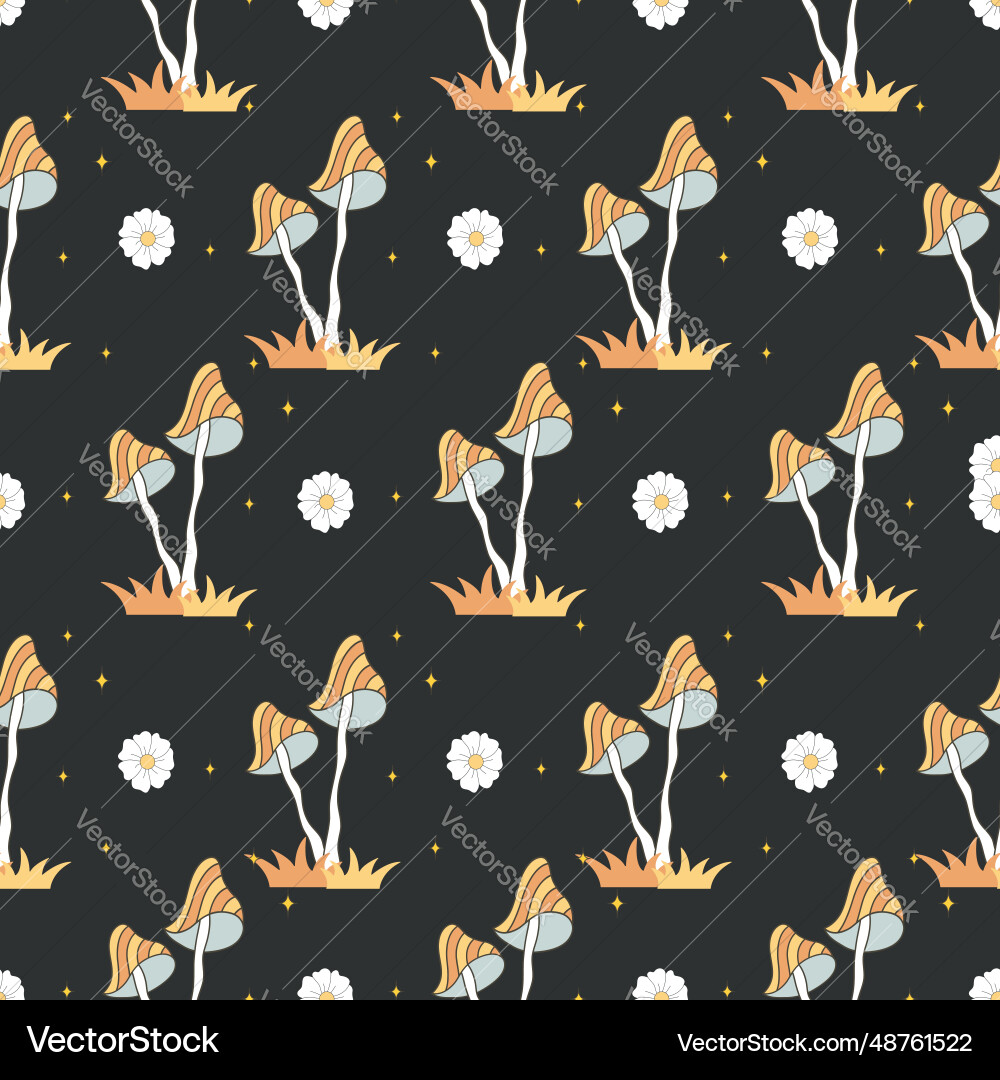 Seamless pattern with groovy mushrooms abstract Seamless pattern with groovy mushrooms abstract Vector Image
