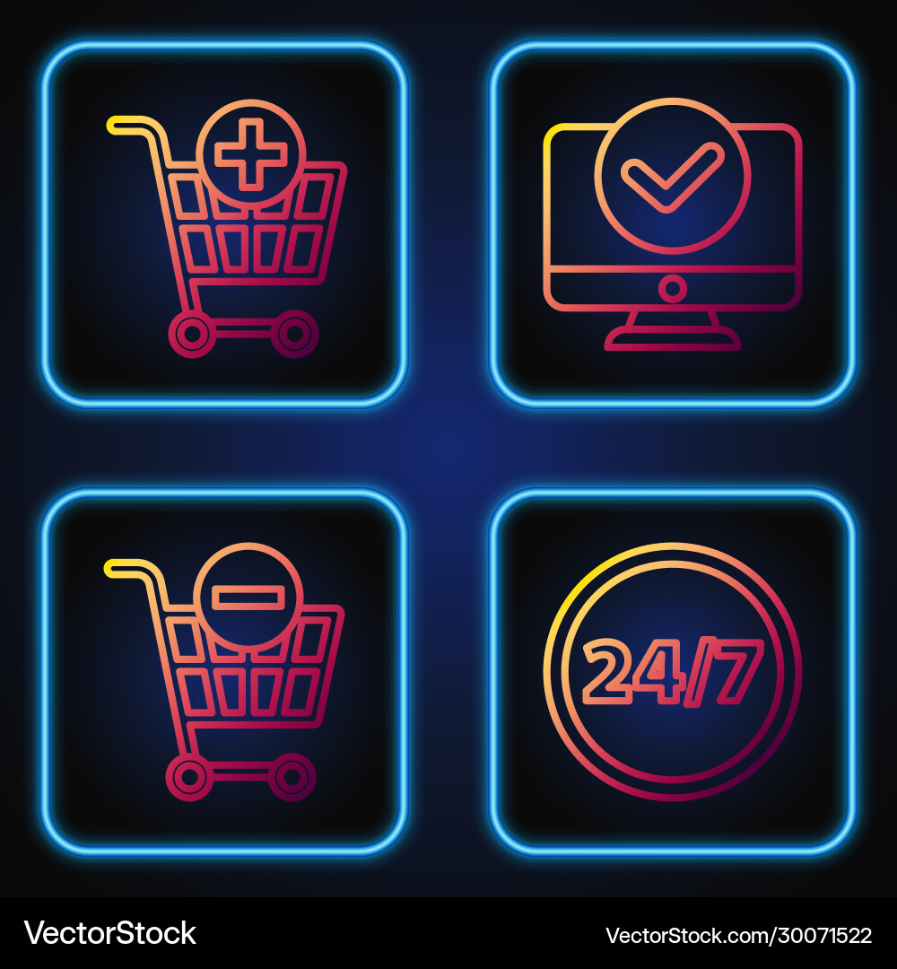 Set line clock 24 hours remove shopping cart add Set line clock 24 hours remove shopping cart add vector image