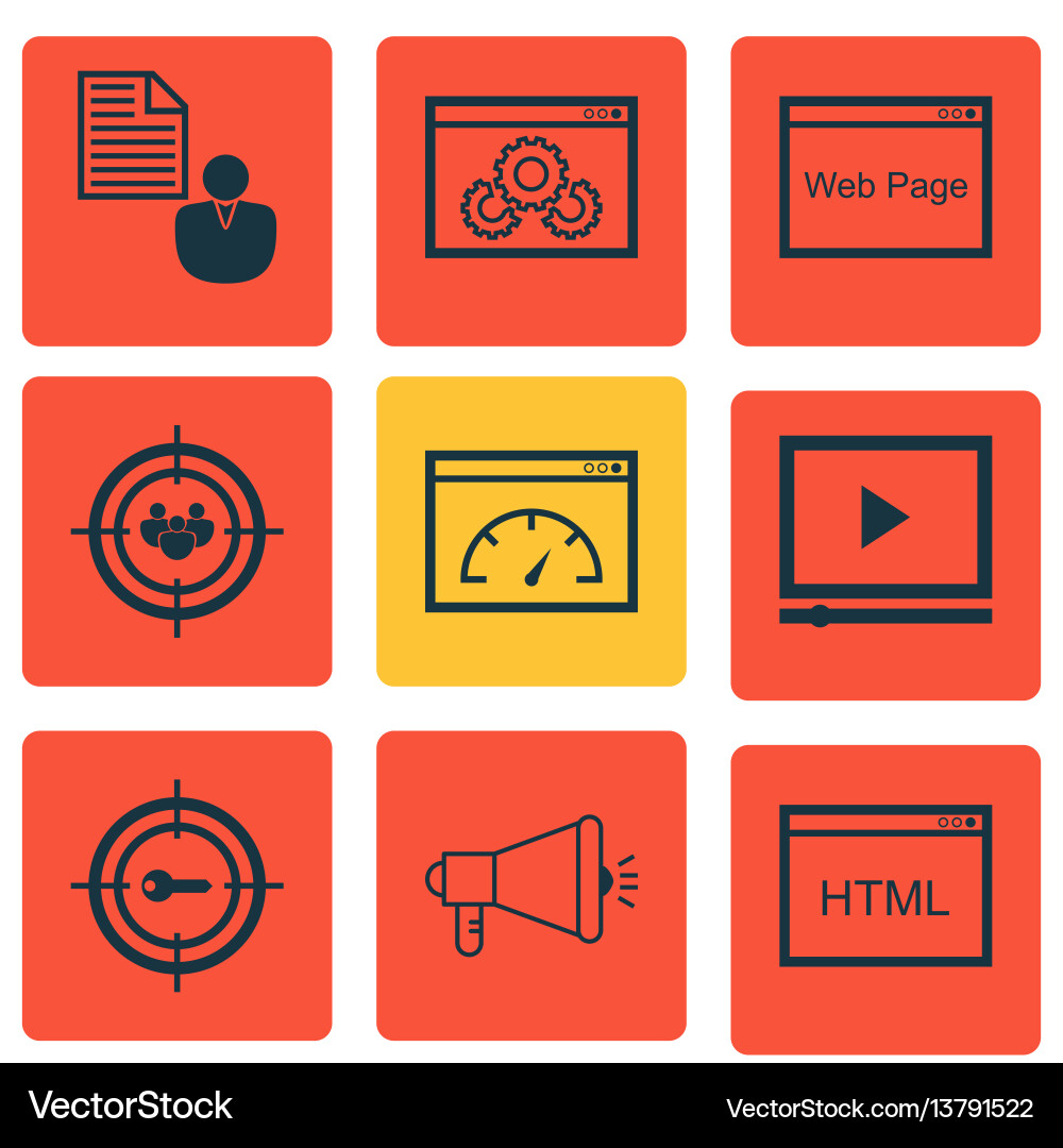 Set of 9 advertising icons includes loading speed Set of 9 advertising icons includes loading speed vector image
