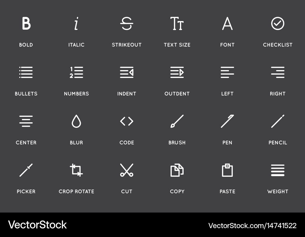 Text editing user interface ui icon set high vector image