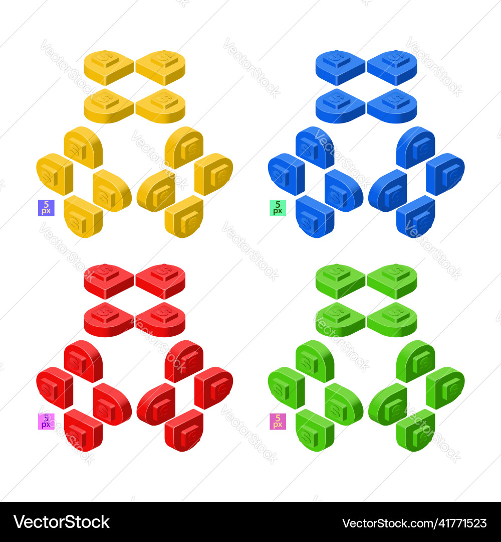 3d set of colored constructor kit in isometry 3d set of colored constructor kit in isometry vector image