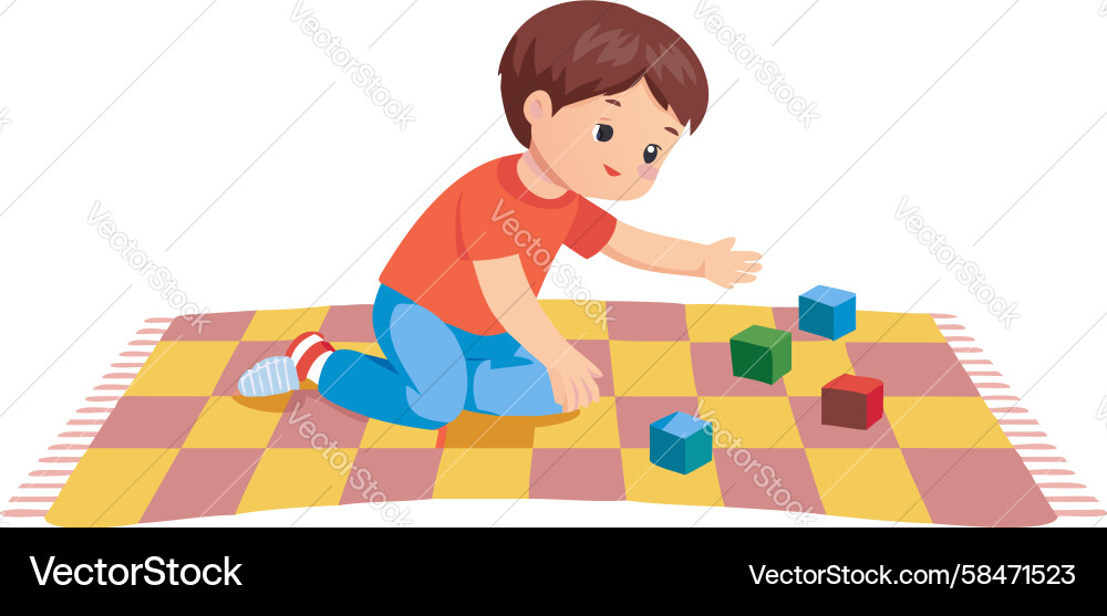 Child with Blocks on Mat Vector Image