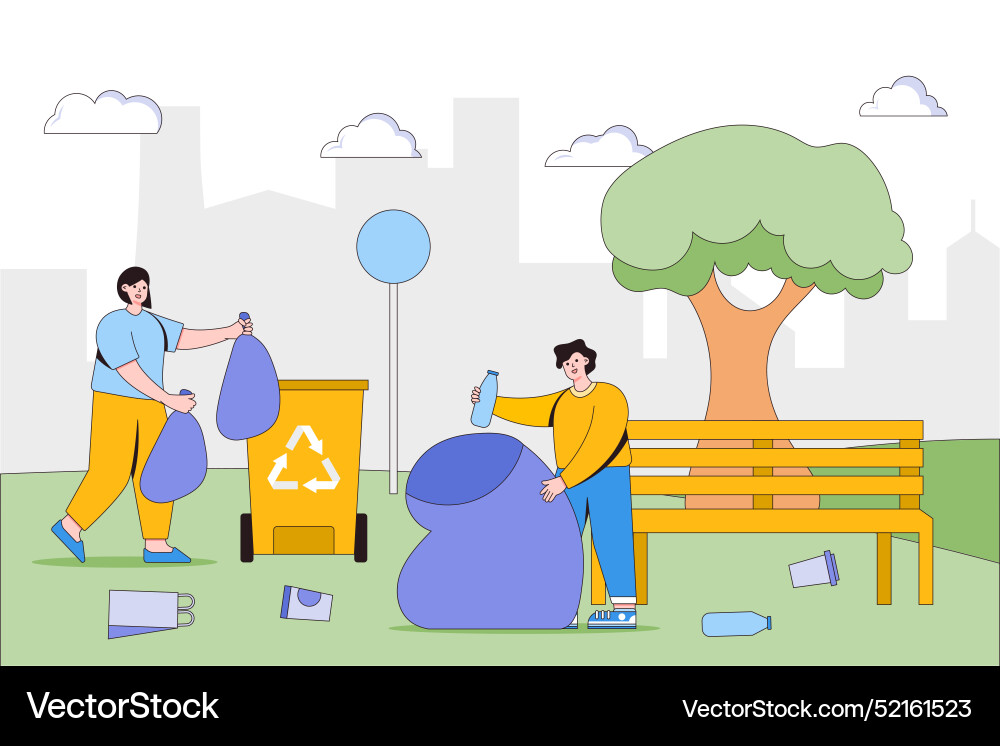 Community collecting garbage in public spaces Community collecting garbage in public spaces Vector Image