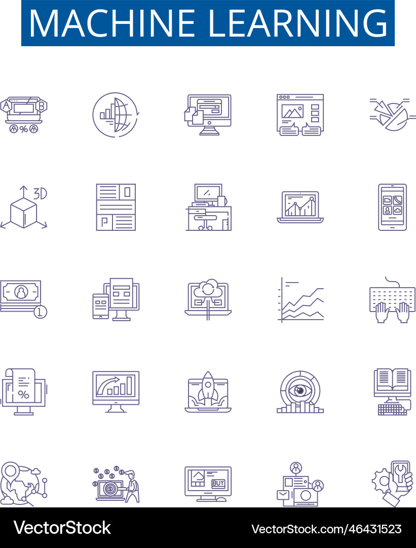 Machine learning line icons signs set design Machine learning line icons signs set design vector image