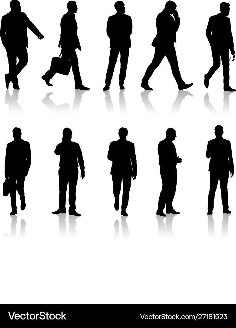 Set black silhouette man standing people on white Set black silhouette man standing people on white vector image