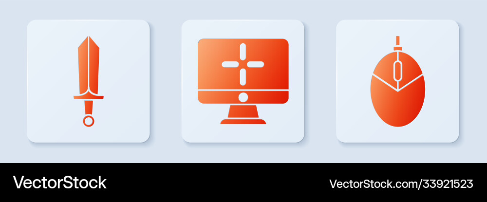Set computer monitor sword for game vector image