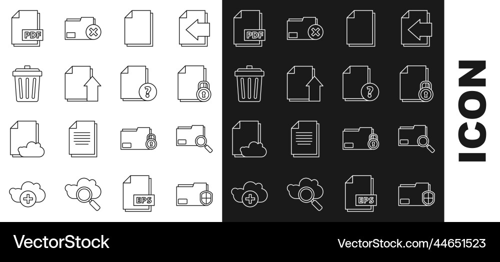 Set line document folder protection search Set line document folder protection search vector image