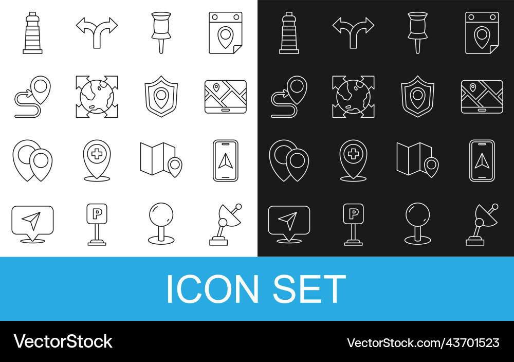 Set line radar city map navigation push pin Set line radar city map navigation push pin vector image