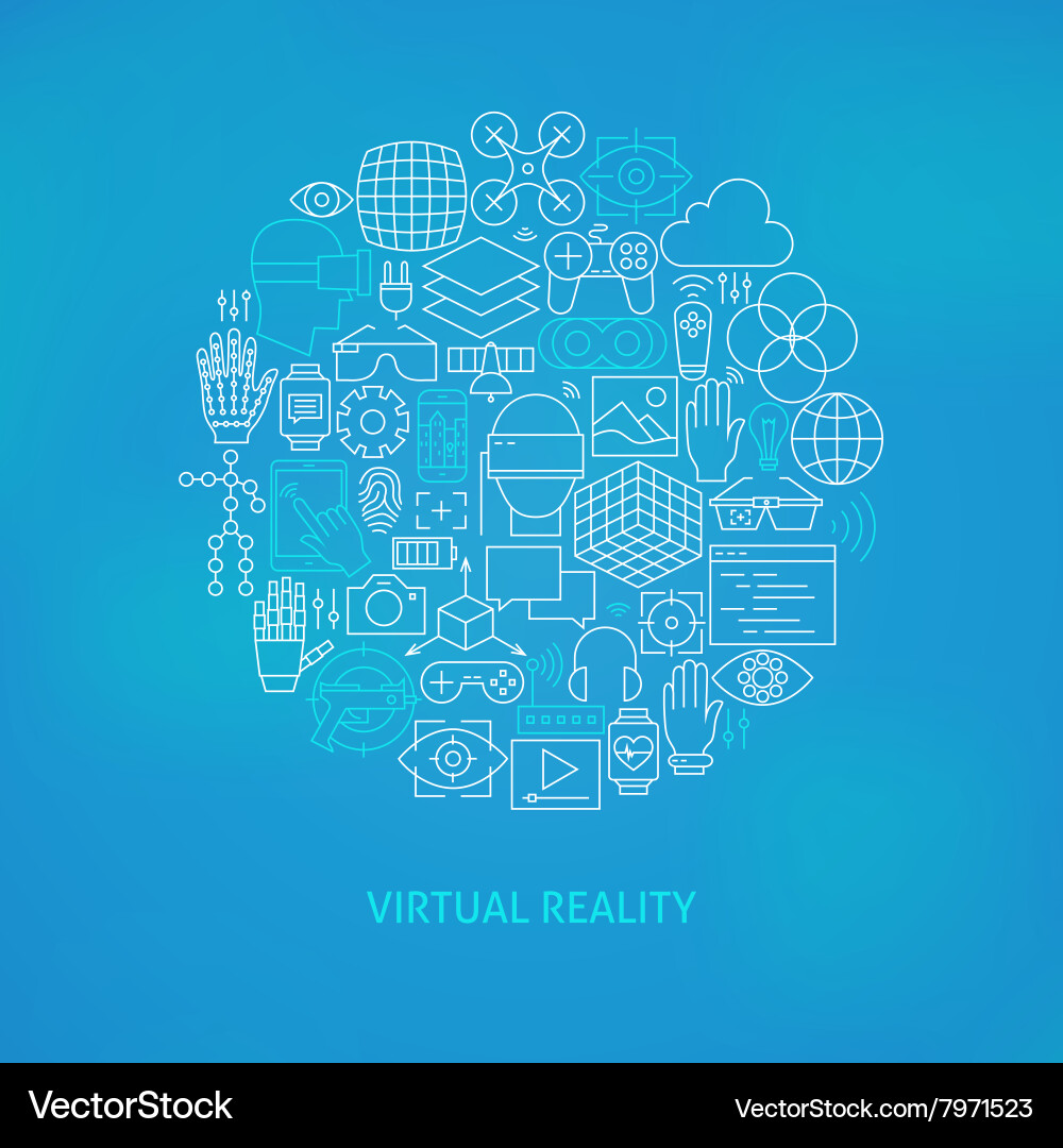 Thin line virtual reality icons set circle concept Vector Image