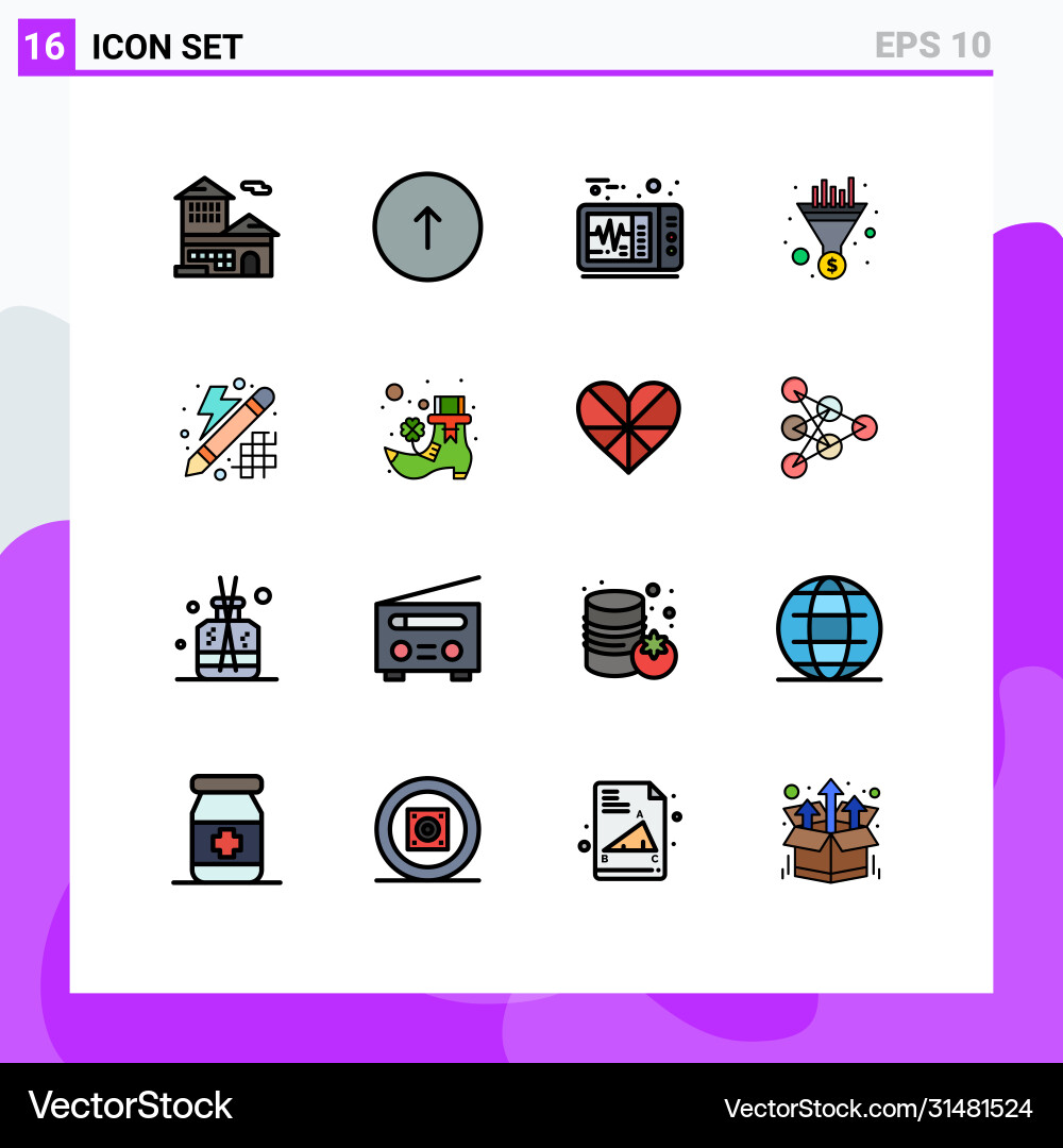 16 user interface flat color filled line pack Vector Image