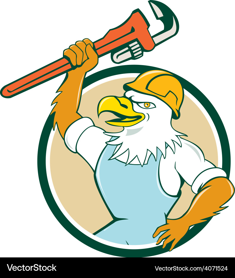 Bald eagle plumber wrench circle cartoon Vector Image