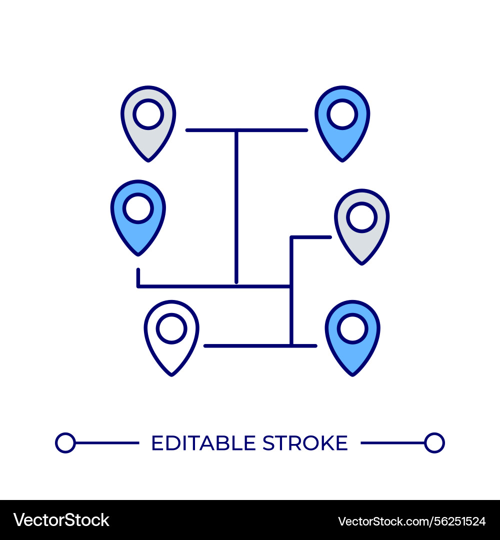 Connected map pins line color icon Connected map pins line color icon vector image