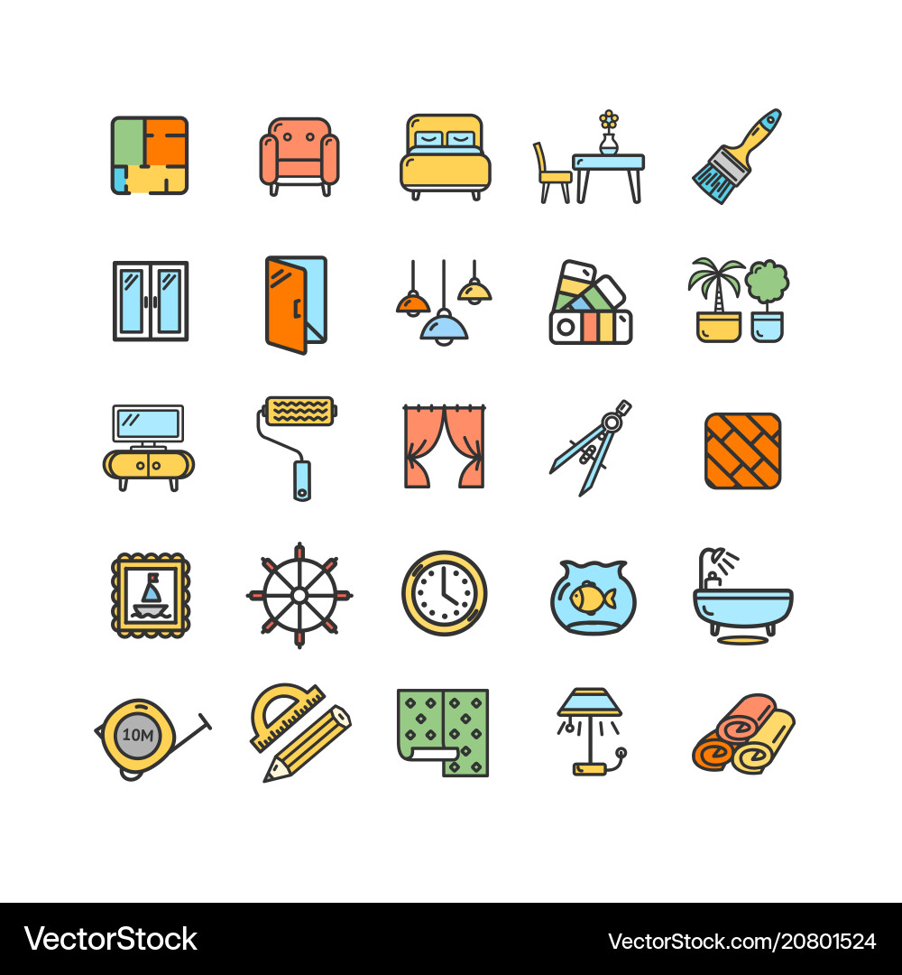 Home decor signs color thin line icon set Home decor signs color thin line icon set vector image