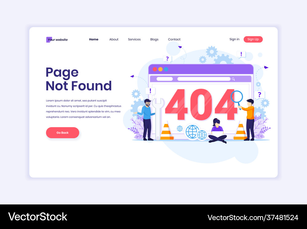 Landing page design concept 404 error Landing page design concept 404 error vector image