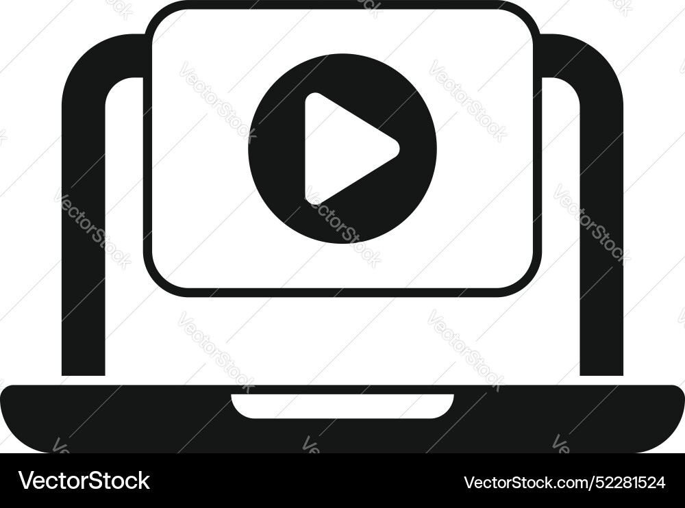 Laptop displaying streaming video player icon Laptop displaying streaming video player icon Vector Image