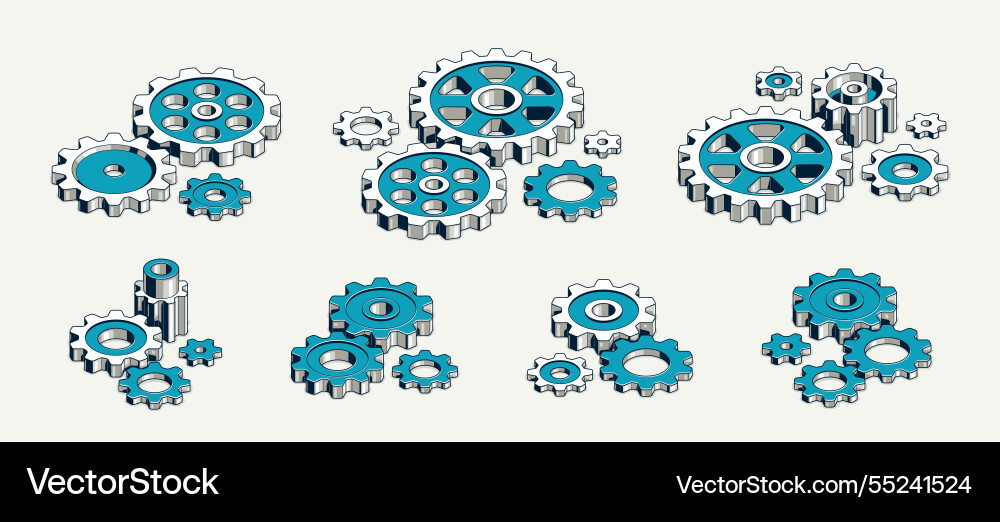 Mechanical engineering concept set gears and cogs Mechanical engineering concept set gears and cogs vector image