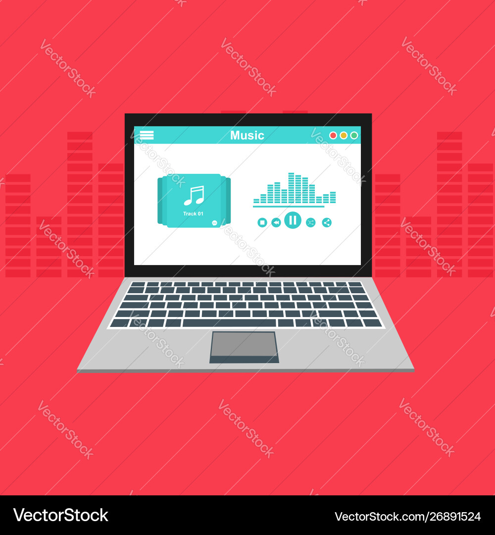 Media player application app template with flat Media player application app template with flat vector image