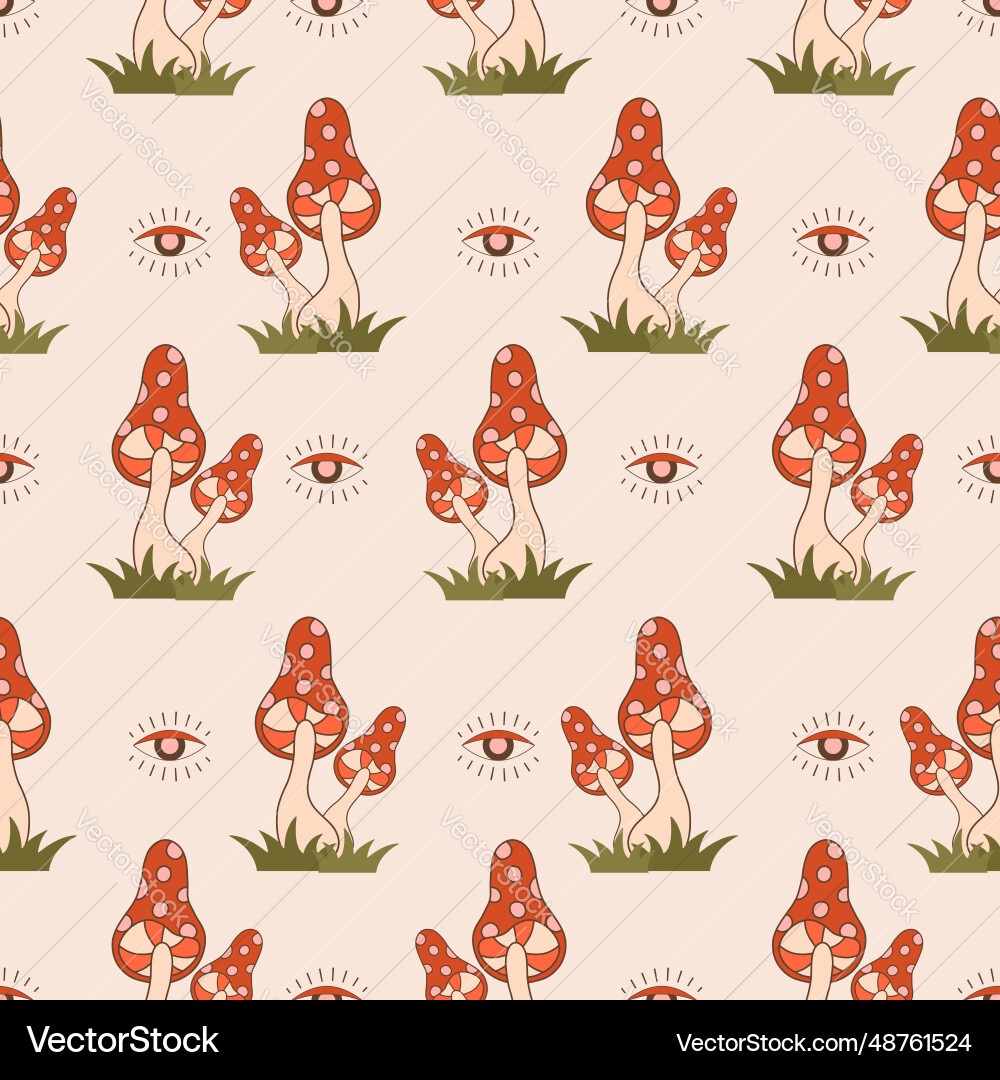 Seamless pattern with groovy mushrooms abstract Seamless pattern with groovy mushrooms abstract Vector Image