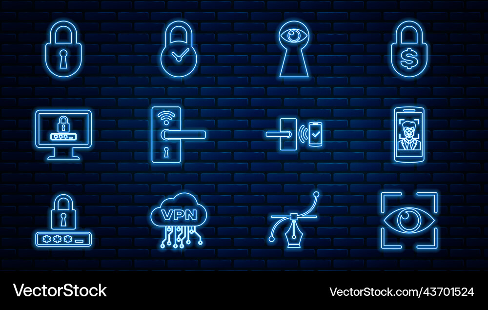Set line eye scan mobile and face recognition Vector Image