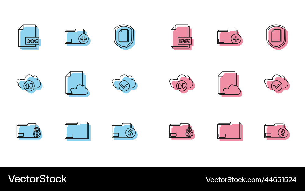 Set line folder and lock document doc vector image