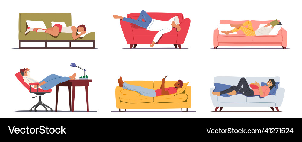 Set of lazy characters relaxing during weekend Vector Image