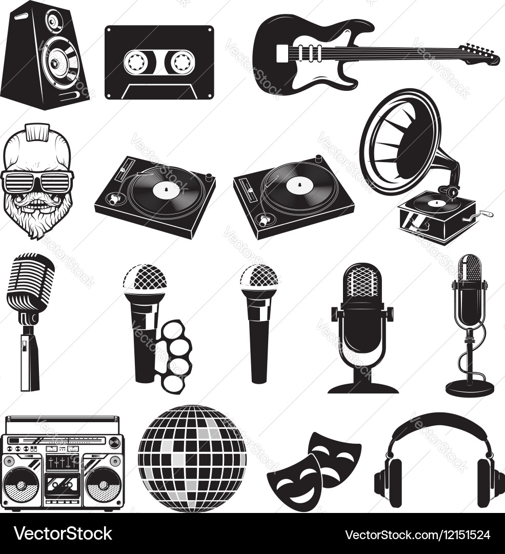 Set of retro party elements music instruments vector image