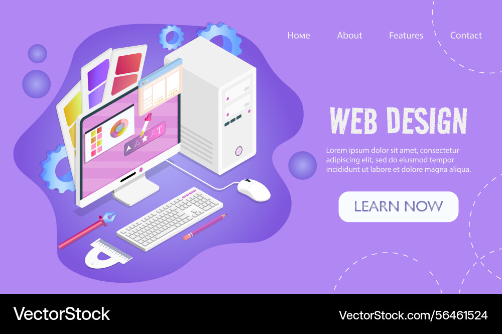 Webdesign Landing Page Computer mit Programm vektorbild