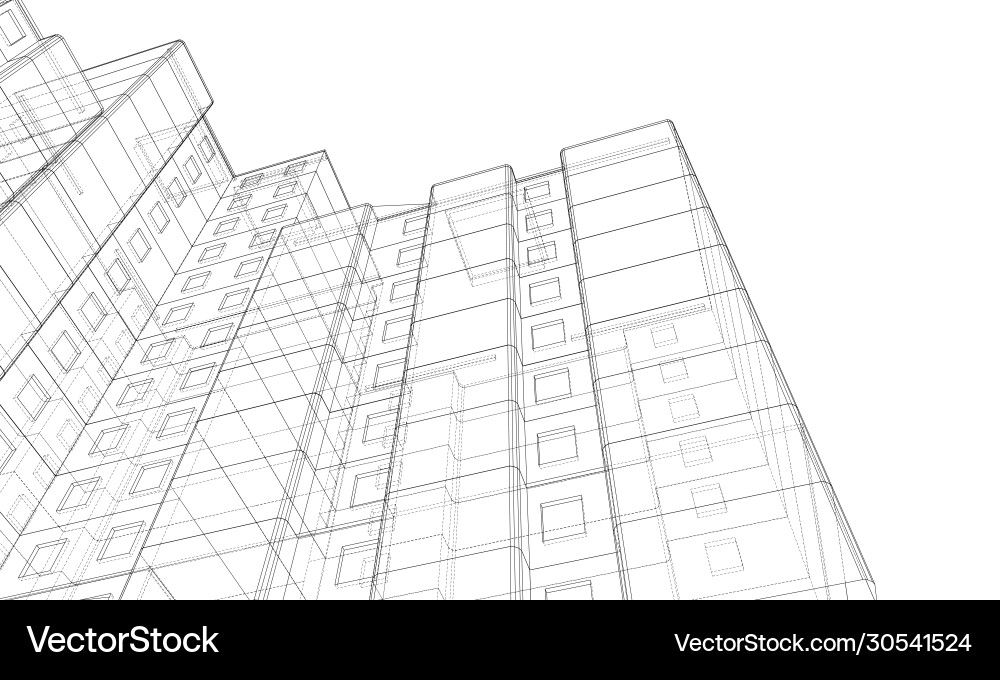 Wire-frame model a multi-storey building vector image