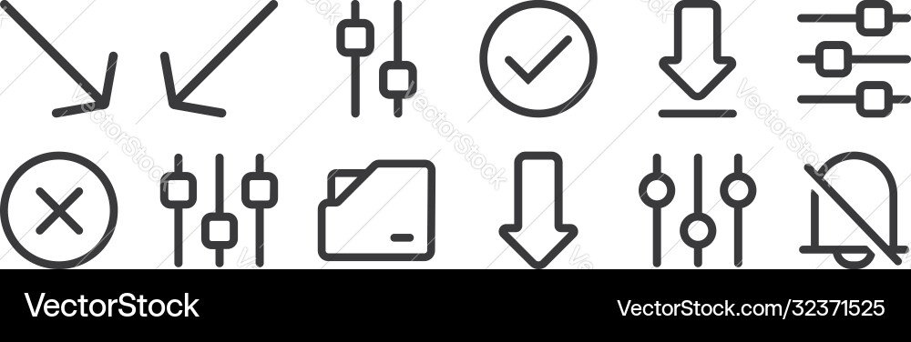 12 set linear interface icons thin outline 12 set linear interface icons thin outline Vector Image