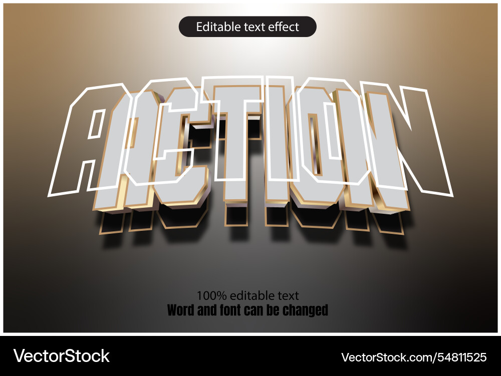Action editable text effect 3d emboss mode rent Vector Image