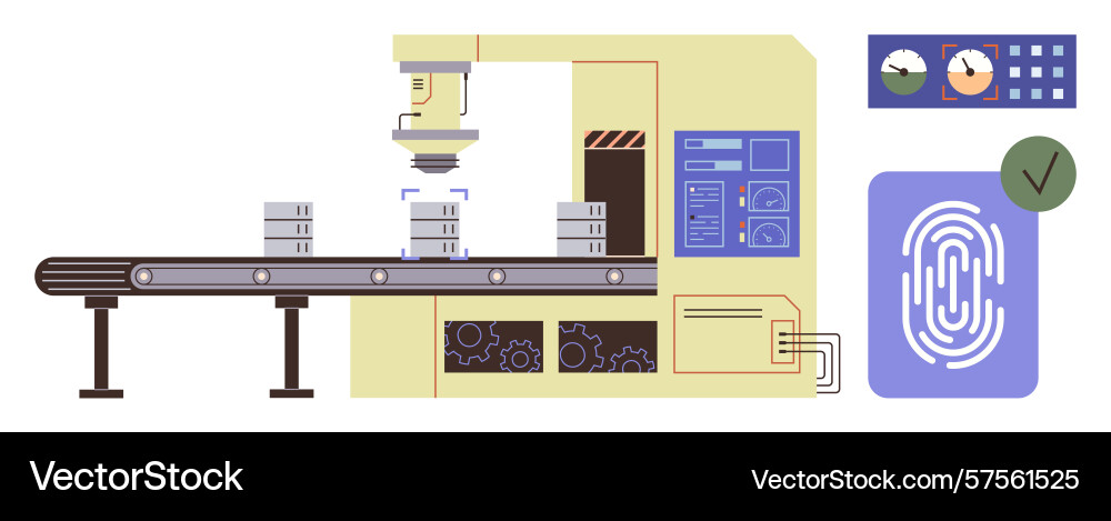 Automated machine assembling products Automated machine assembling products vector image