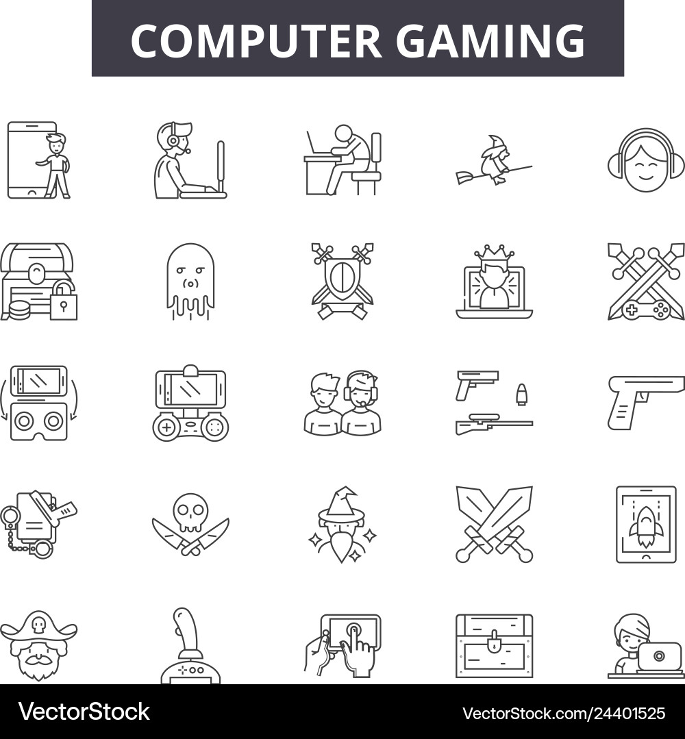 Computer gaming line icons for web and mobile Computer gaming line icons for web and mobile vector image