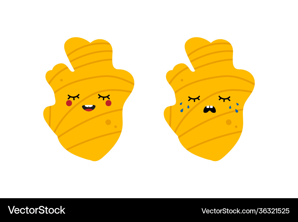 Ginger roots characters smiling and crying Vector Image