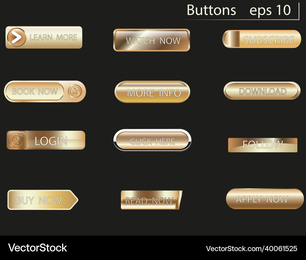 Gold icon golden web buttons set Gold icon golden web buttons set vector image