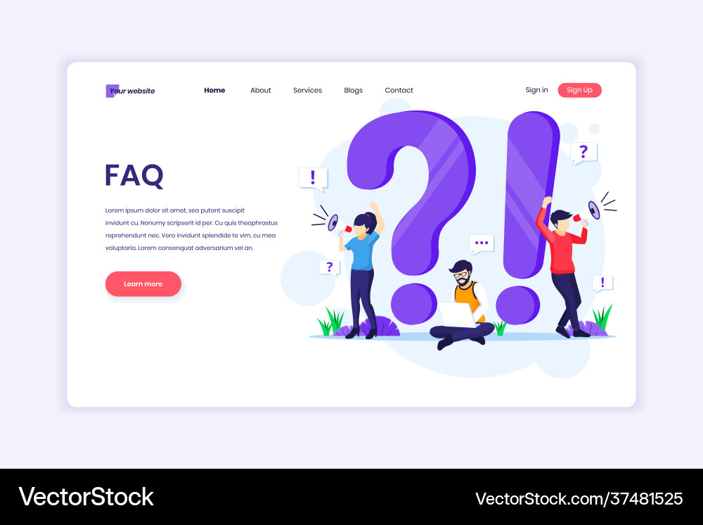 Landing Page Design Konzept häufig gefragt Landing Page Design Konzept häufig gefragt vektorbild