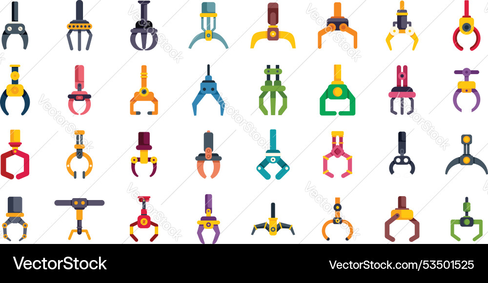Set of colorful robotic arms with different Set of colorful robotic arms with different vector image