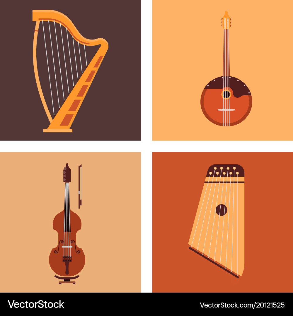 Set of stringed musical instruments classical vector image