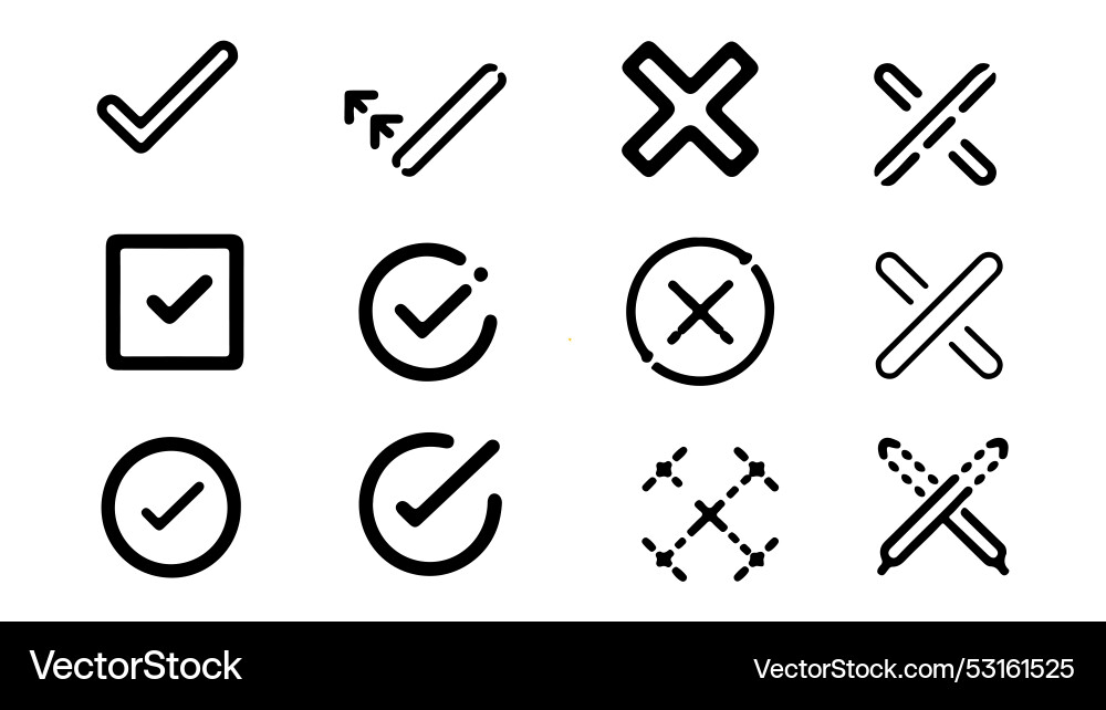 Set of tick cross icons check mark icon buttons Vector Image