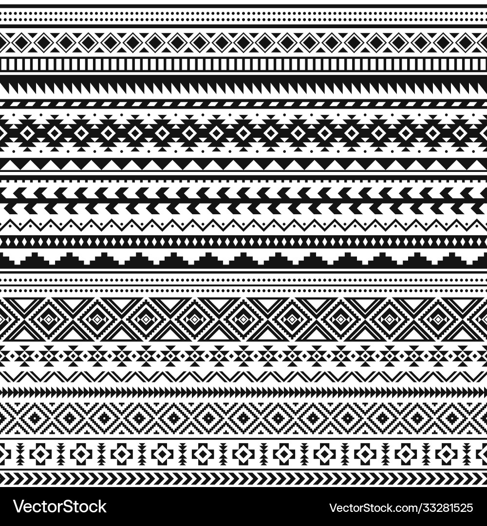 Tribal Black & White Geometric Borders Vector Image