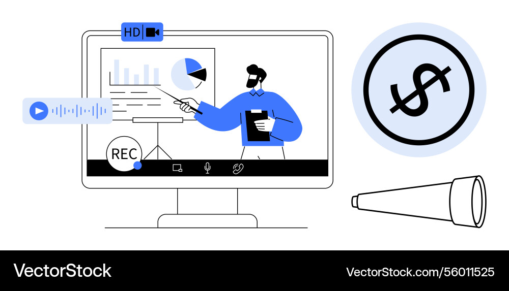Virtual presentation with data charts on screen Virtual presentation with data charts on screen vector image