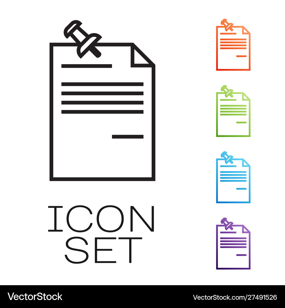 Black line note paper with pinned pushbutton icon Black line note paper with pinned pushbutton icon vector image