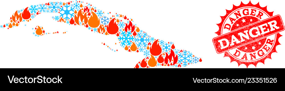 Collagekarte der kubischen Insel Flamme und Schnee Collagekarte der kubischen Insel Flamme und Schnee Vektorbild