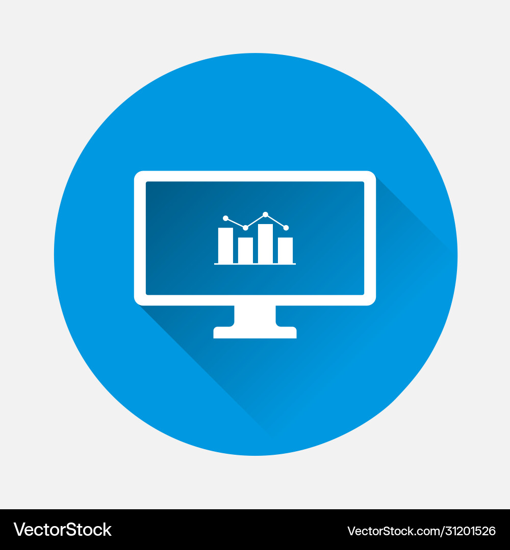 Diagram on monitor icon blue background flat Diagram on monitor icon blue background flat Vector Image