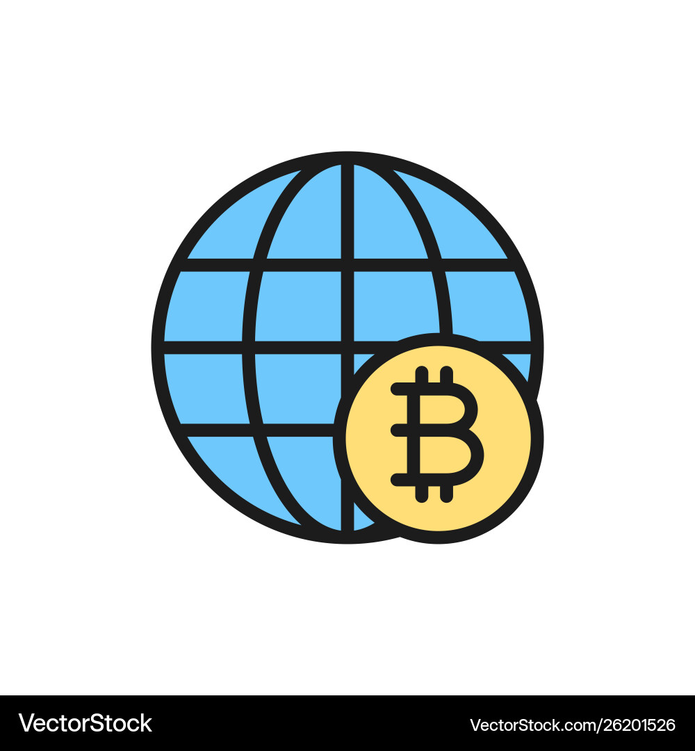 Global world with bitcoin coin blockchain crypto vector image