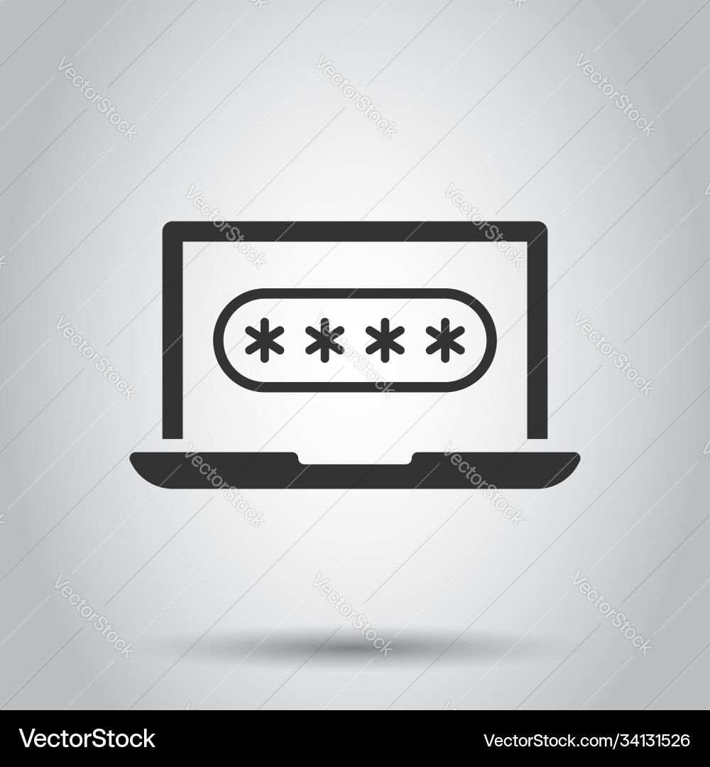 Laptop with password icon in flat style computer vector image
