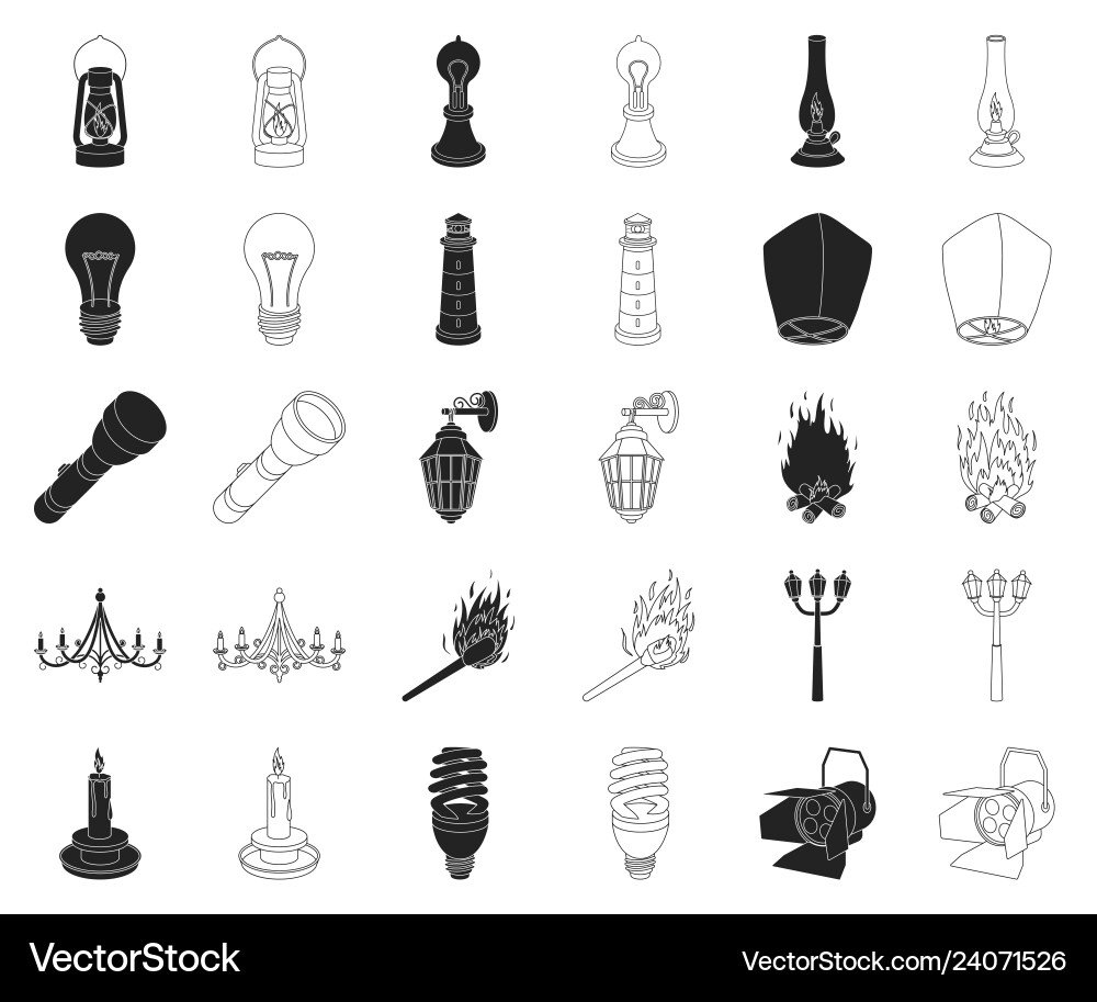 Light source blackoutline icons in set collection Vector Image