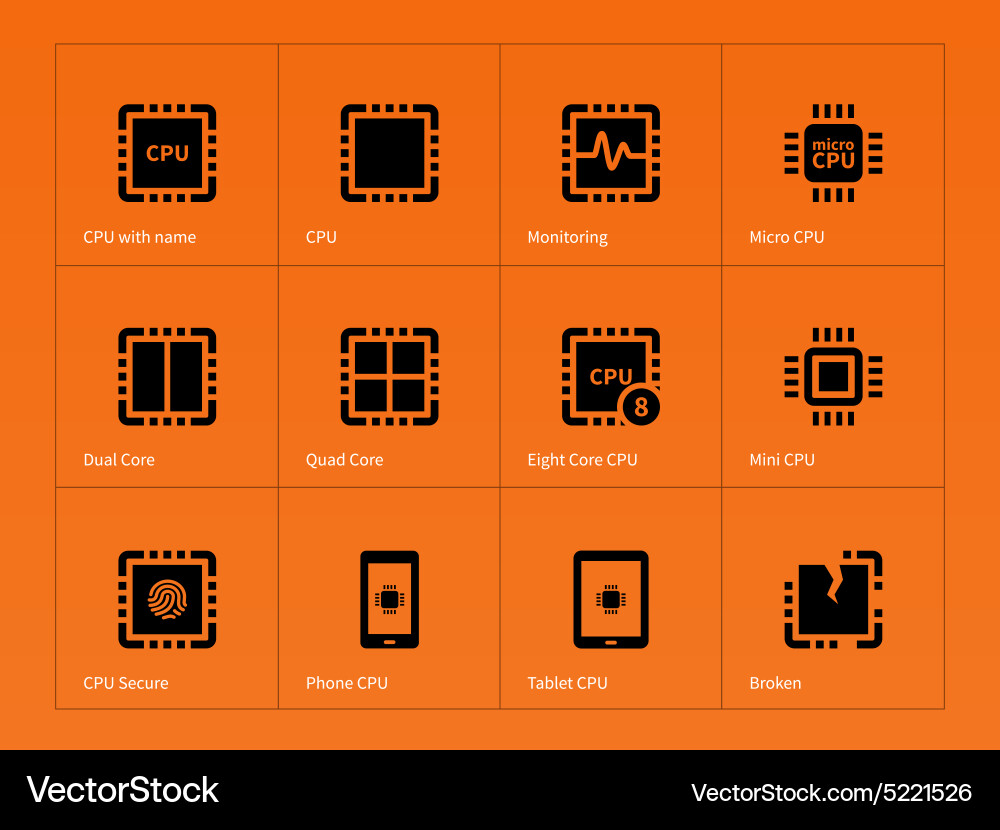 Microprocessor icons on orange background Vector Image