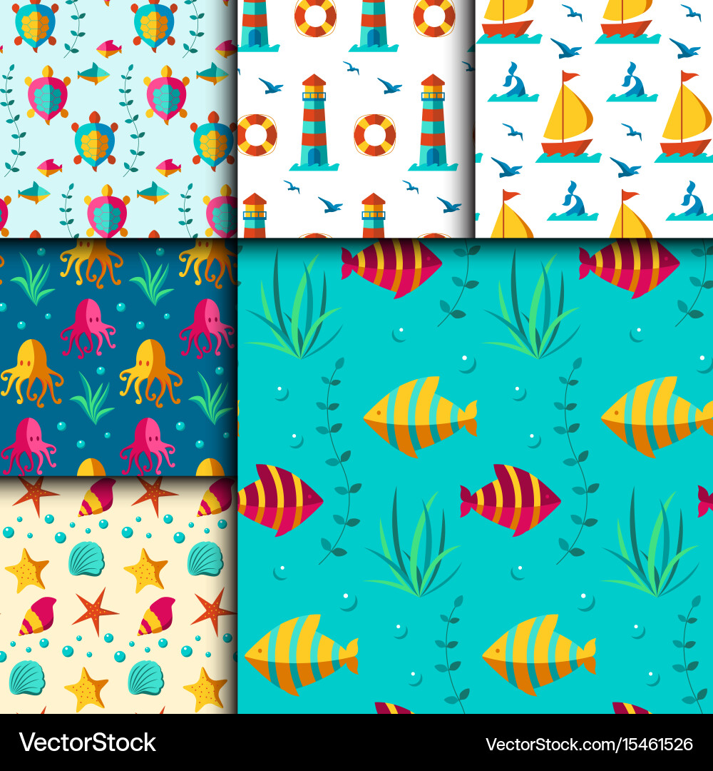 Seamless patterns with nautical elements Vector Image