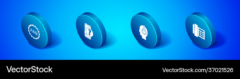 Set isometric label with text faq support Vector Image